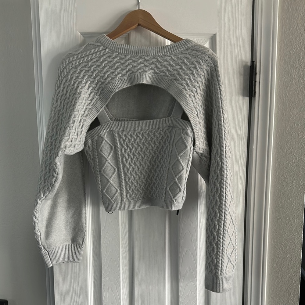 Elegant Gray Cable Knit Sweater Set